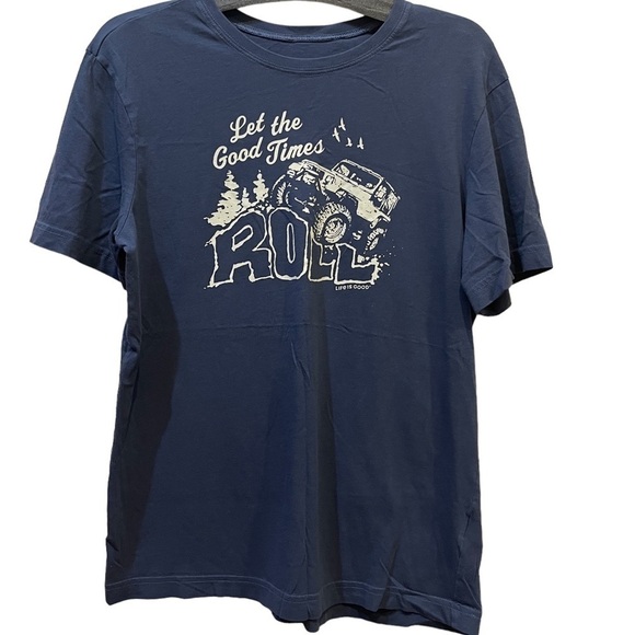 Life is Good “ Let the Good times Roll” Blue Gray Short Sleeve Tee Shirt Sz S - Picture 1 of 7